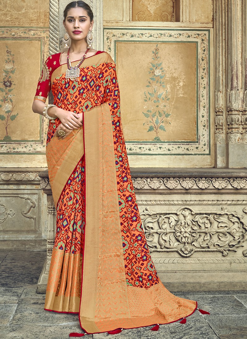 Attractive Patola Print Saree With Fancy Blouse Piece