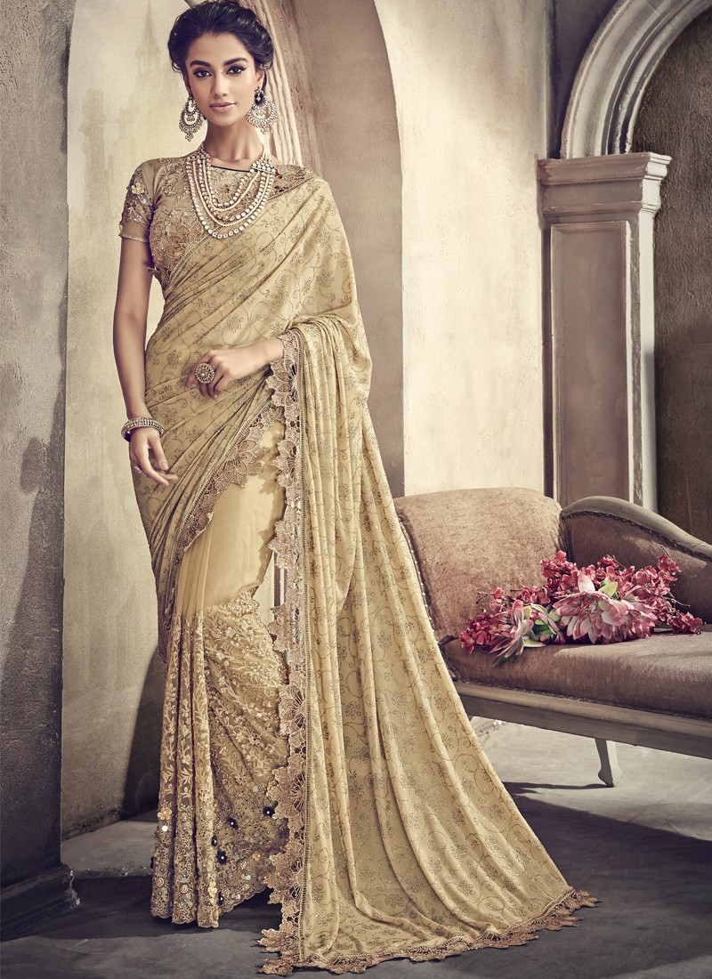 heavy work saree draping