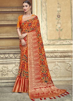 Attractive Patola Print Saree With Fancy Blouse Piece