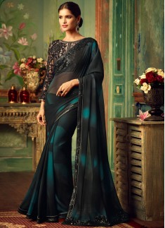 Attractive Shoulder Border Saree With Contrast Heavy Work Blouse