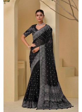 Black Georgette Embroidered Lightweight Saree