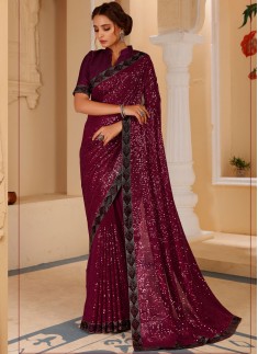 Blooming Georgette Saree With Heavy Sequins Work And Banglori Silk Fabric Blouse Piece