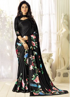 Classy Look Black Saree With Digital print