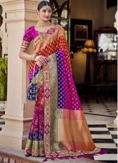 Classy Silk Saree With Contrast Heavy Work Blouse 