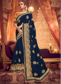 Decent Look Border Saree With Contrast Heavy Work Blouse Piece