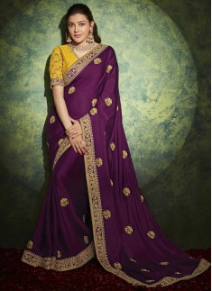 Designer Soft Silk Fabric Saree With Contrast Fancy Work Blouse Piece
