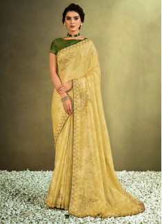 Designer Tissue Fabric saree with Contrast Blouse 