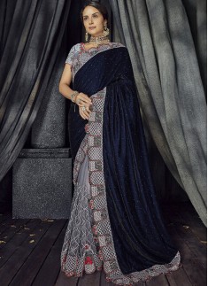 Designer Velvet Pallu Saree With Contrast Heavy Work Blouse