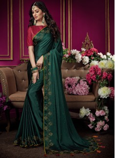 Elegant Diamond Work Saree With Contrast Blouse Piece