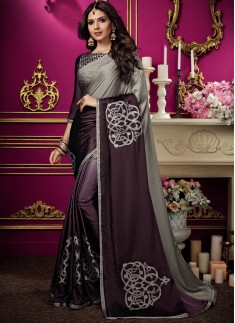 Elegant Diamond Work Saree With Digital Print Blouse Piece