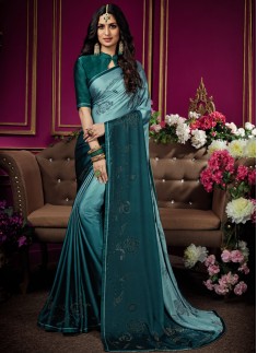 Elegant Diamond Work Saree With Contrast Blouse Piece