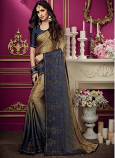 Elegant Diamond Work Saree With Contrast Blouse Piece