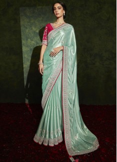 Elegant Fancy Fabric Saree With Contrast Fancy Work Blouse Piece