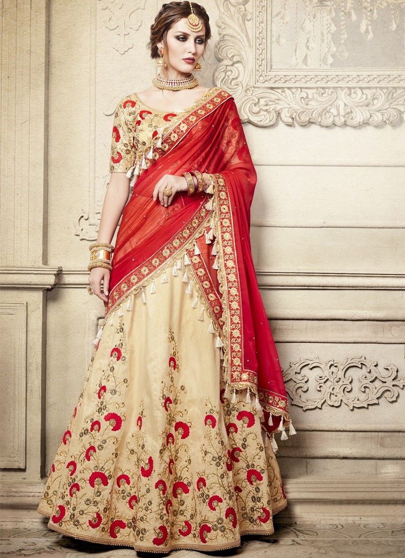 Exclusive Resham Jhari Work Lehenga Choli With Contrast Georgette Dupatta