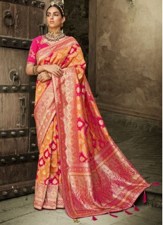 Magnificent Soft Banarasi Silk Fabric Saree With Contrast Heavy Work Blouse Piece