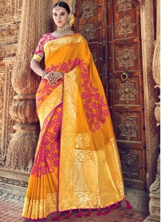 Rich Look Banarsi Silk Saree With Jari Weaving And Hevy Blouse Piece