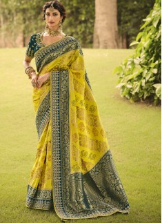 Stunning Banarasi Silk Fabric Saree With ontrast H