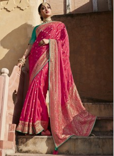 Stunning Weaving Saree With Contrast Work Blouse P